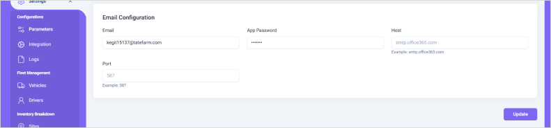Email Configuration View