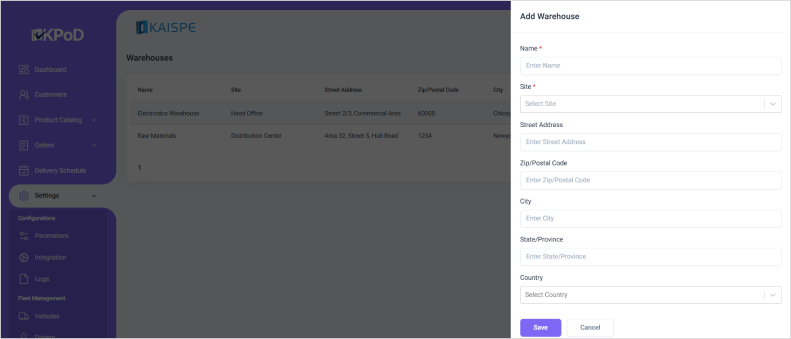 Warehouse Configuration Interface