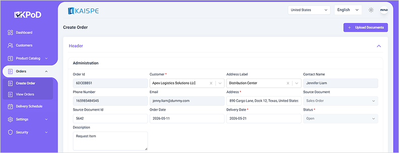 Sales Order Creation Interface